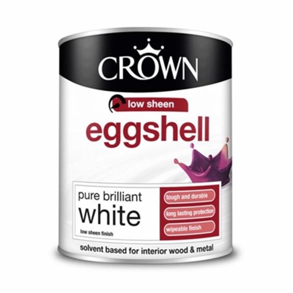 CROWN PAINTS EGGSHELL BRILLIANT WHITE 750ML