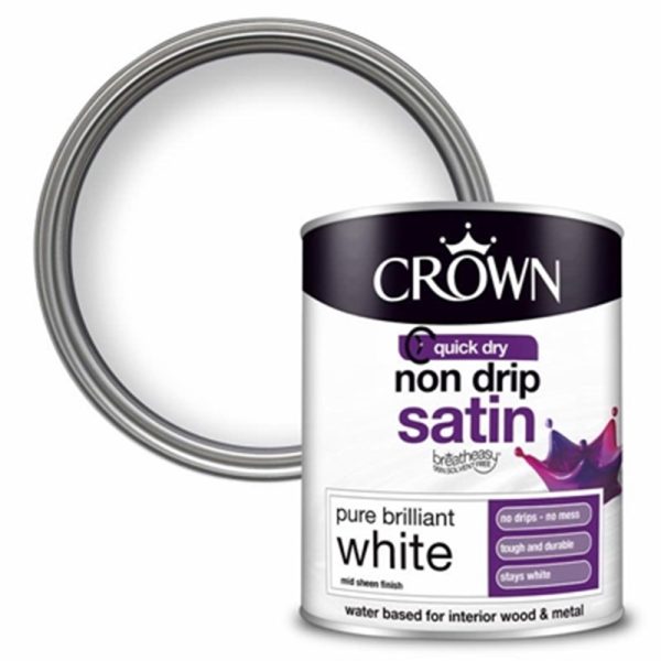 CROWN PAINTS NONDRIP SATIN BRILLIANT WHT750ML