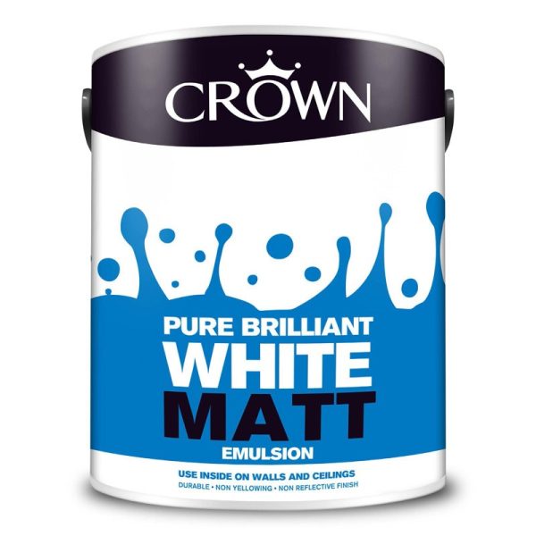 CROWN PAINTS PURE BRILLIANT WHITE MATT PAINT 5 LITRE