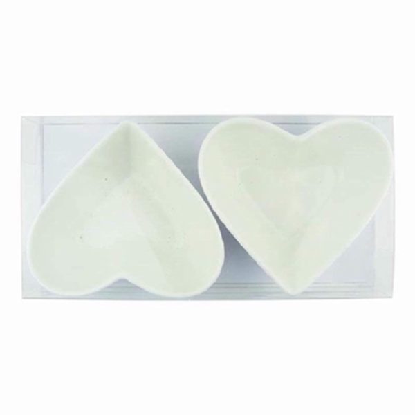 DISH WHITE CERAMIC HEART 10CM PACK OF 2