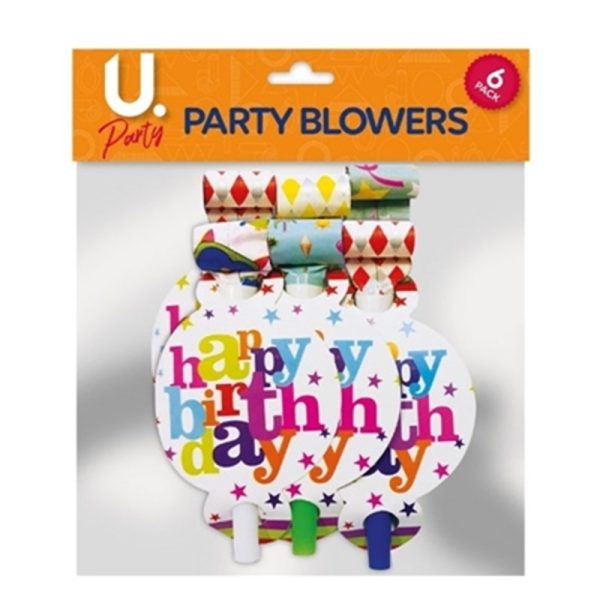 HAPPY BIRTHDAY PARTY BLOWERS PACK OF 6