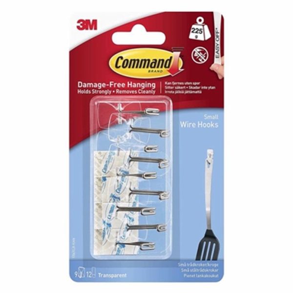 COMMAND SMALL CLEAR WIRE HOOKS STRIPS PACK OF 9