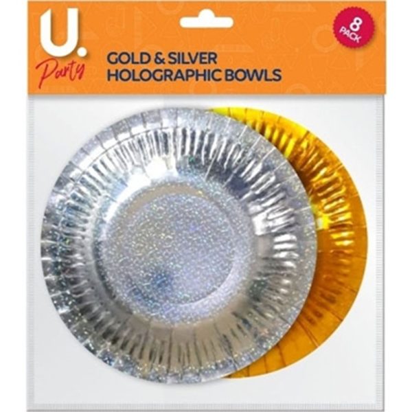 HOLOGRAPHIC GOLD & SILVER BOWLS PACK OF 8