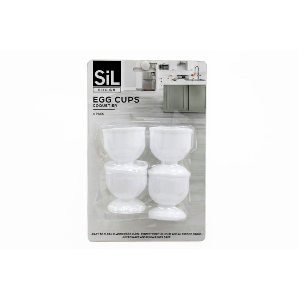 SIL EGG CUPS WHITE PLASTIC 4PC