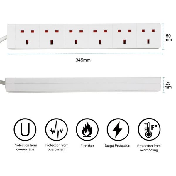 EXTRASTAR EXTENSION LEAD 6 GANG 1M WHITE