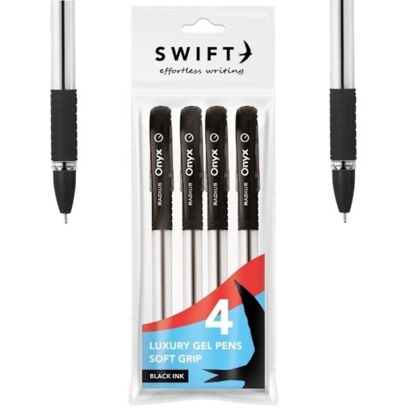 SWIFT SOFT GRIP LUXURY GEL PENS BLACK PACK OF 4