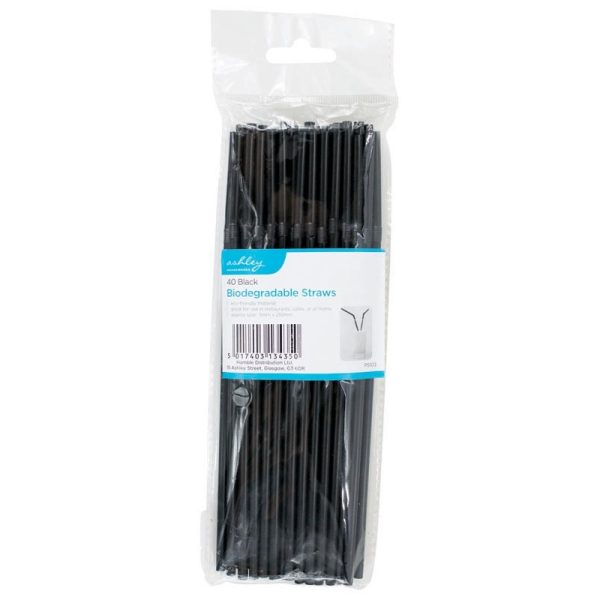 ASHLEY BIODEGRADABLE STRAWS BLACK 40PCE