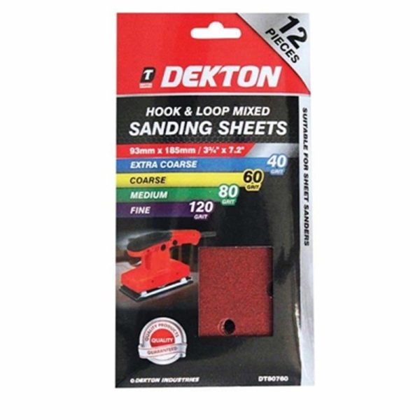 DEKTON HOOK /LOOP MIXED SANDING SHEETS 12PC