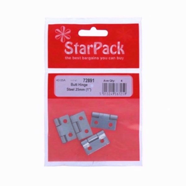 STARPACK BUTT HINGE BZP STEEL 25MM