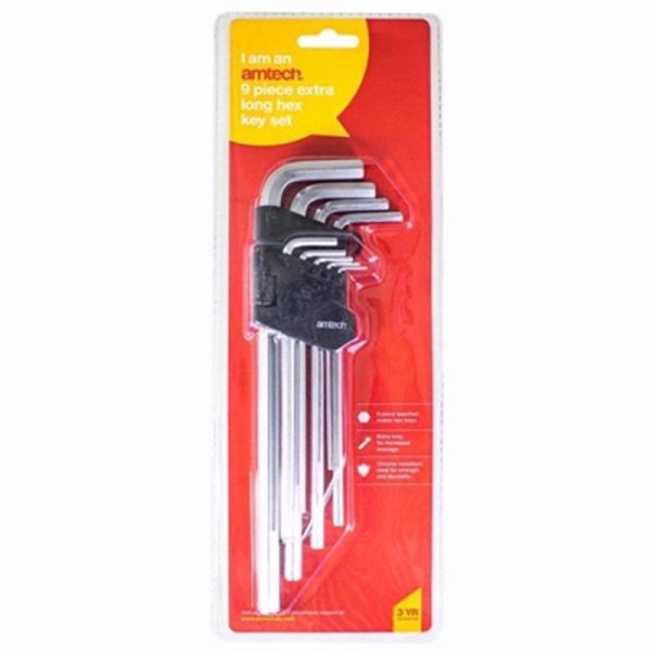 AMTECH EXTRA LONG METRIC HEX KET SET 9PC