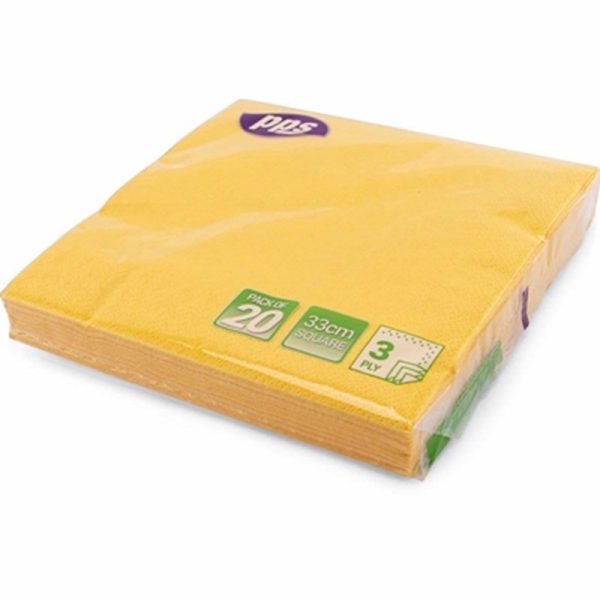 PPS 3PLY 33CM 20 NAPKINS YELLOW