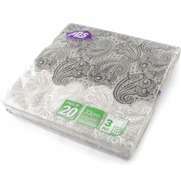 PPS 3PLY 33CM 20 NAPKINS BLACK PAISLEY