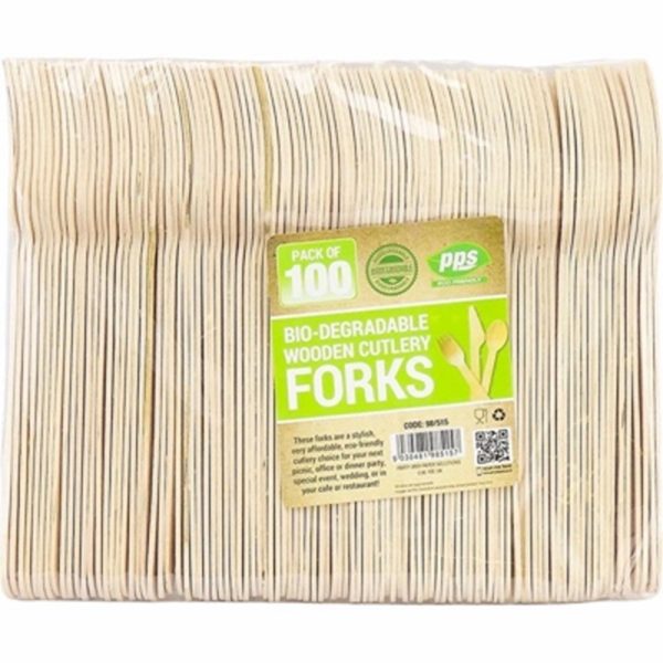 PPS 100 WOODEN BIODEGRADABLE FORKS