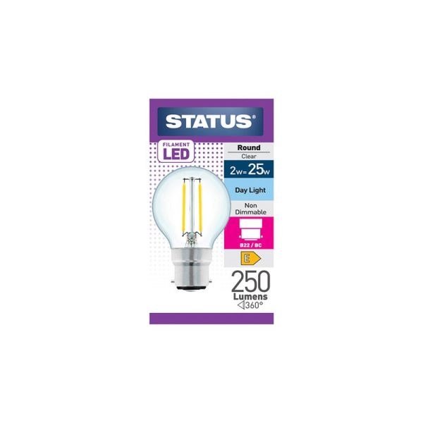 STATUS 2W B/C ROUND DAY LIGHT FILAMENT LED LIGHT BULB SINGLE