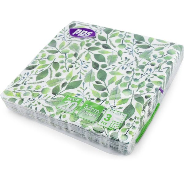 PPS 3PLY 33CM 20 NAPKINS GREEN LEAF