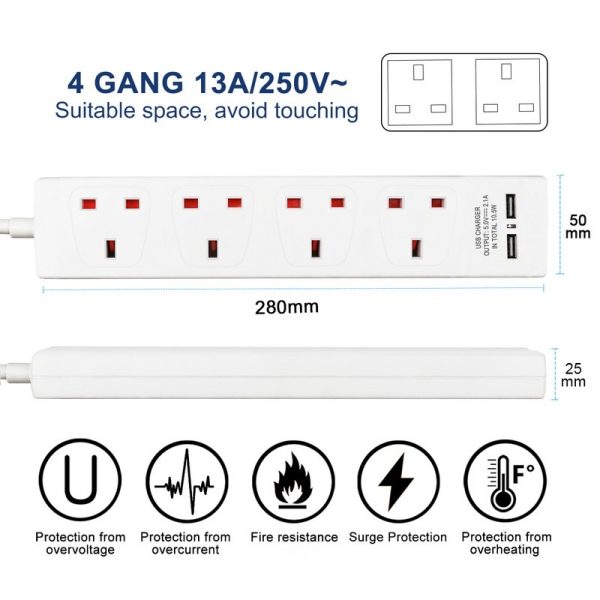 EXTRASTAR EXTENSION LEAD USB 4GANG 5M