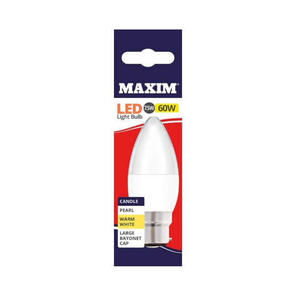 MAXIM LED CANDLE 60W BC W/W PACK OF 10