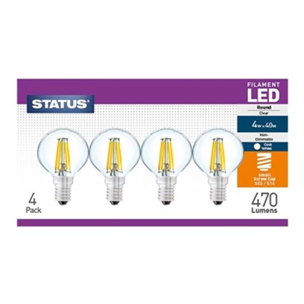 STATUS FILAMENT LED 40W ROUND SES COOL/W PACK OF 4