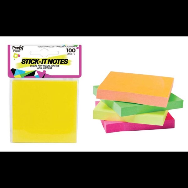 STICK IT NOTES NEON 100 SHEETS