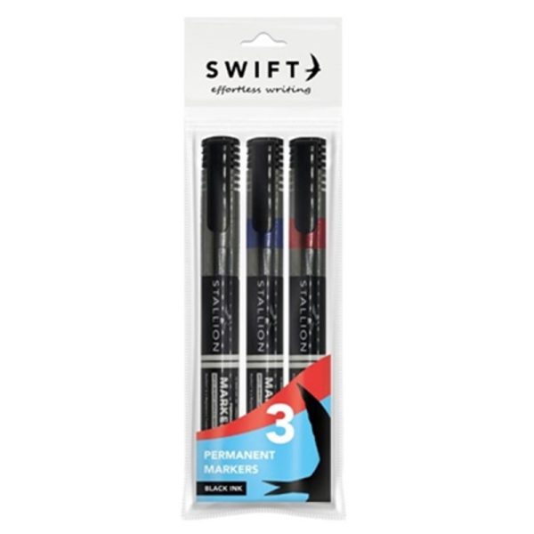 SWIFT PERMANENT MARKERS ASSORTED PACK OF 3