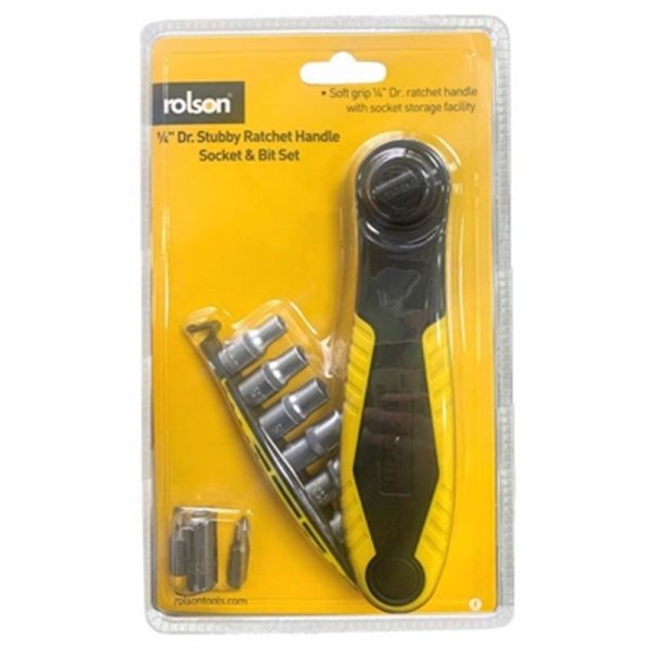 ROLSON DR STUBBY RATCHETSOCKET& BIT SET 1/4