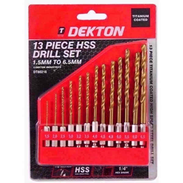 DEKTON DRILL SHANK HSS 13PC SET 1/4 INCH