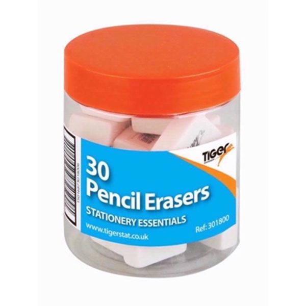 TIGER PENCIL ERASERS TUB 30