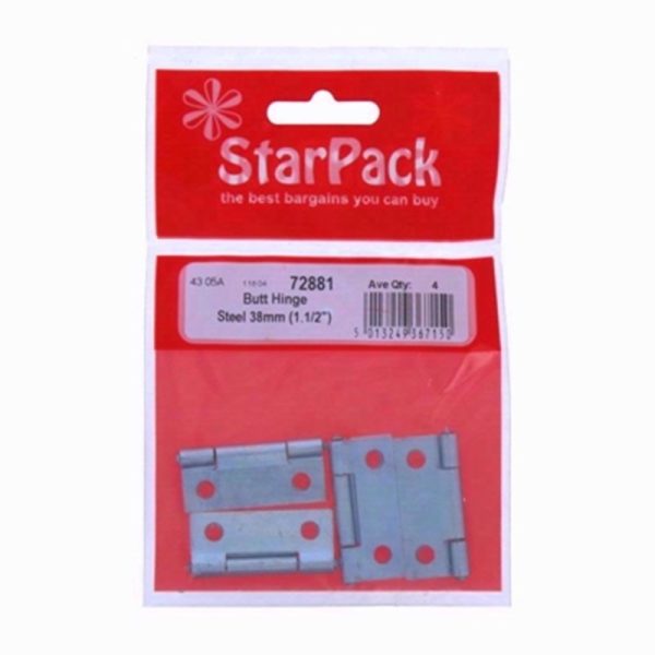 STARPACK BUTT HINGE BZP STEEL 38MM