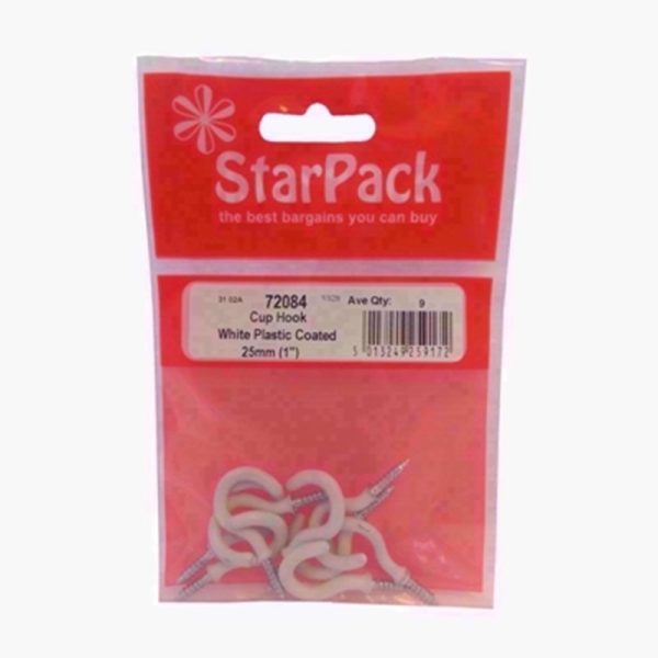 STARPACK CUP HOOK WHITE PLASTIC COATED 25MM