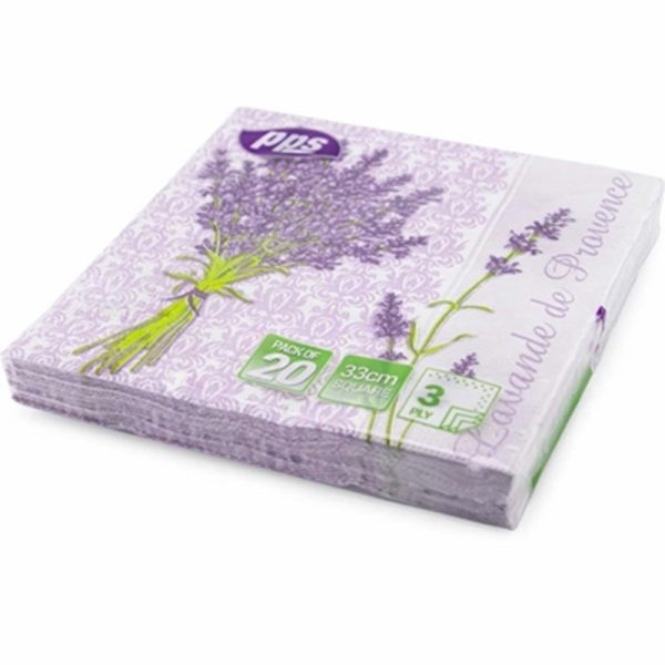 PPS 3PLY 33CM 20 NAPKINS LAVENDER FLOWER