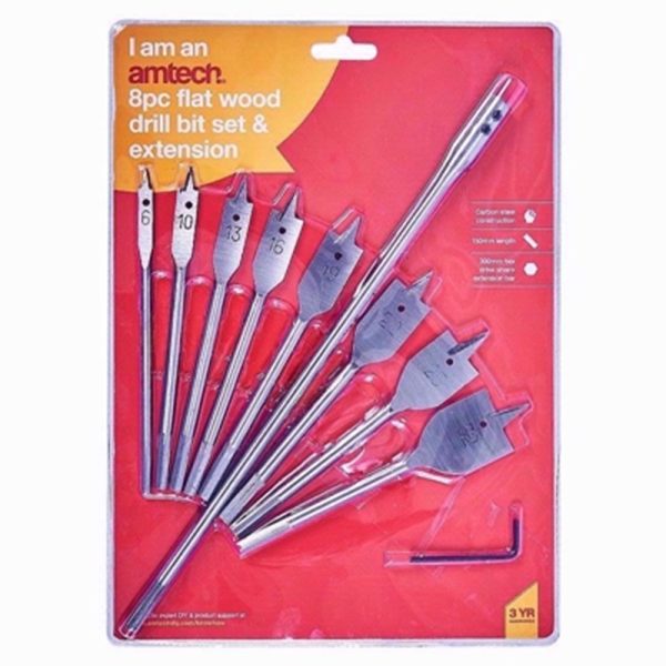 AMTECH DRILL WOOD BIT SET+ EXT12INCH