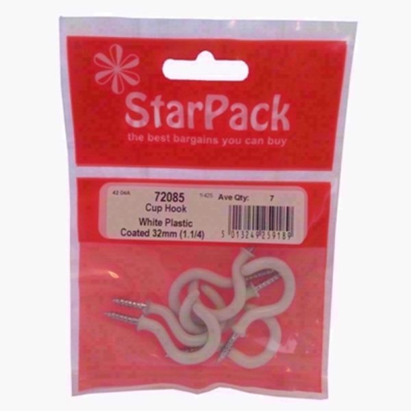 STARPACK CUP HOOK WHITE PLASTIC COATED 32MM