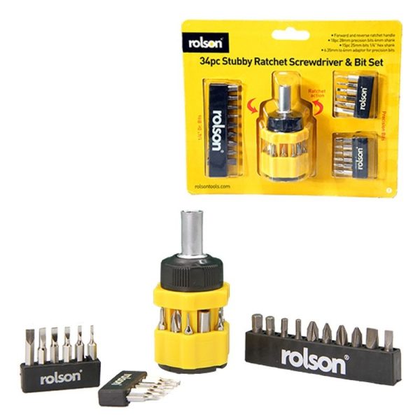 ROLSON STUBBY RACHET S/DRIVER & BIT SET 34PCE