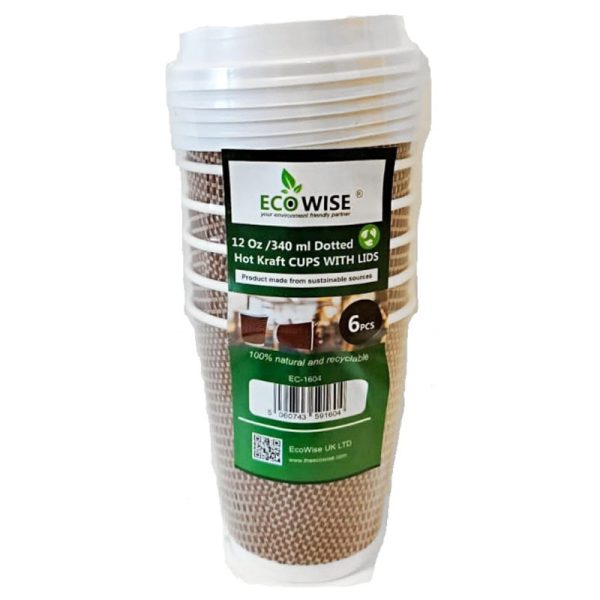 ECO WISE PAPER CUPS RIPPLE DOTTED12OZ 6PCS