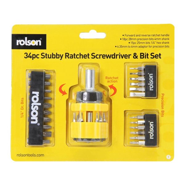 ROLSON STUBBY RACHET S/DRIVER & BIT SET 34PCE