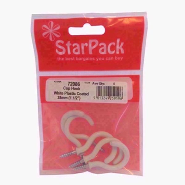 STARPACK CUP HOOK WHITE PLASTIC COATED 38MM