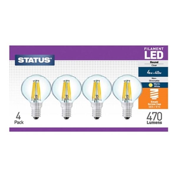 STATUS FILAMENT LED 40W SES ROUND W/W PACK OF 4