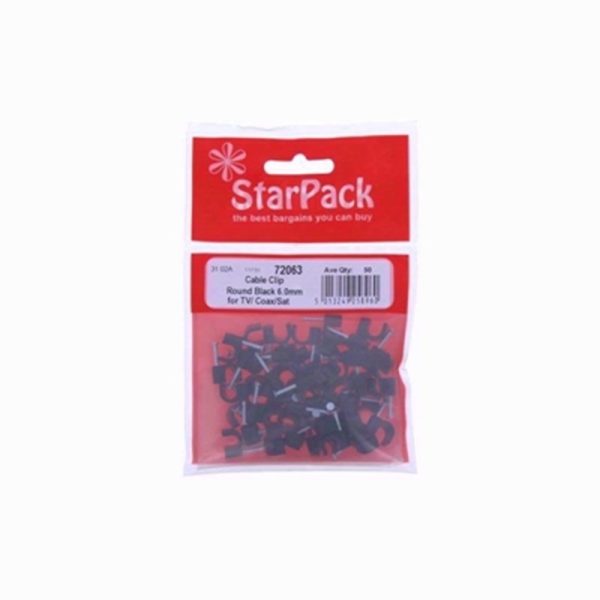 STARPACK CABLE CLIP ROUND BLACK 6MM TV/SAT/CO