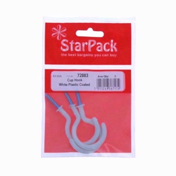 STARPACK CUP HOOK WHITE PLASTIC COATED 50MM