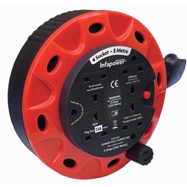 INFAPOWER 5M EXTENSION REEL 4 GANG 13 AMP