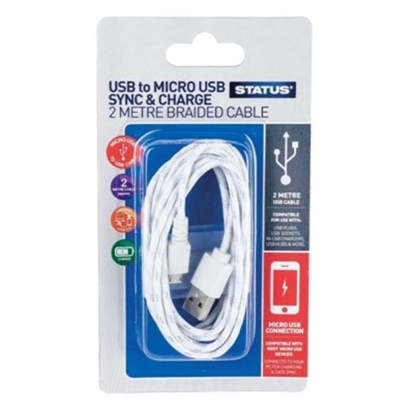 STATUS MICRO USB&USB SYNC&CHARGED 2M WHT/SIL