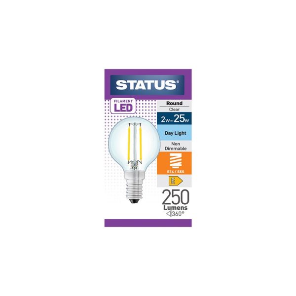 STATUS 2W SES ROUND DAY LIGHT FILAMENT LED LIGHT BULB SINGLE