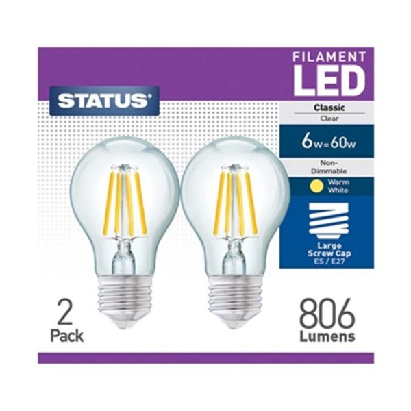 STATUS FILAMENT LED 60W A60 GLS ES W/W PACK OF 4