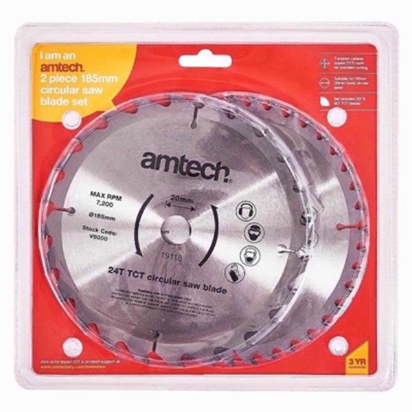 AMTECH CIRCULAR SAW BLADE SET 2PC 185MM