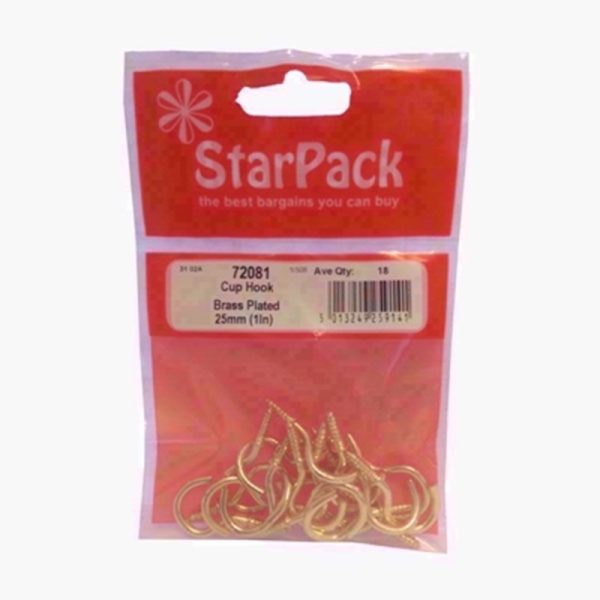 STARPACK CUP HOOKS BRASS PLATED 25MM