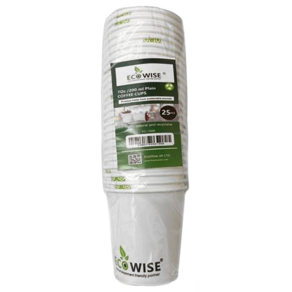 ECO WISE PAPER CUPS SINGLE WALL WHITE 7OZ 25PCS