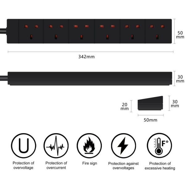 EXTRASTAR EXTENSION LEAD 6 GANG 5M BLACK