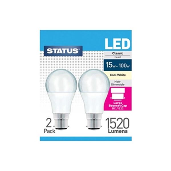 STATUS LED 100W A60 GLS BC PEARL COOL/W PACK OF 2