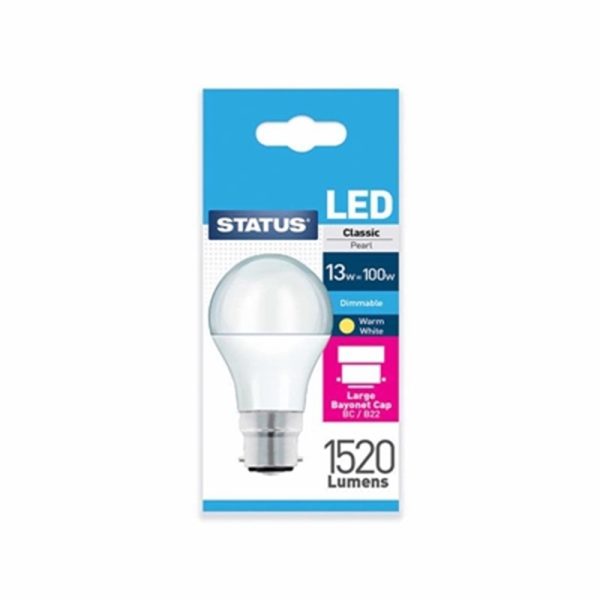 STATUS DIMMABLE LED GLS BC PEARL W/W 13W 100W