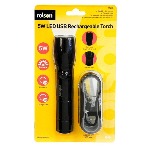 ROLSON RECHARGEABLE TORCH 5W LED USB